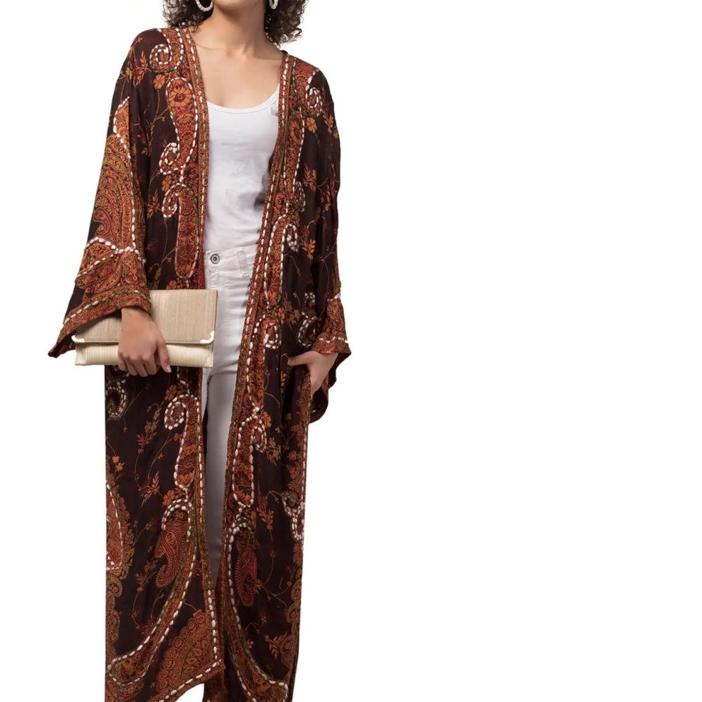 Brown Blazer with Intricate Floral Pattern